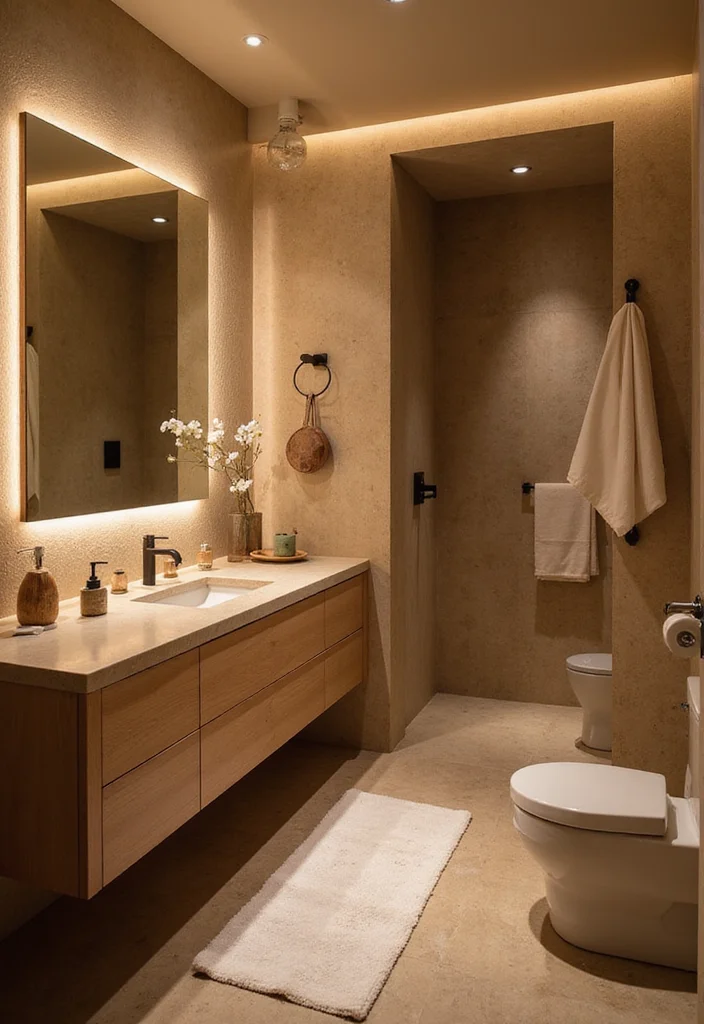 12 Japandi Bathroom Ideas for Calm Minimal Serenity 78 12 Japandi Bathroom Ideas for Calm Minimal Serenity - 8. Elegant Lighting