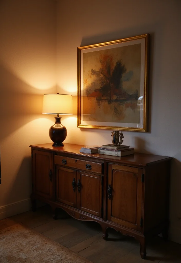 12 Living Room Sideboard Decor Ideas for Stylish Storage Displays - 7. Statement Lighting