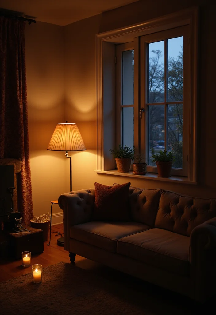 12 Living Room Winter Decor Ideas for Warm Seasonal Comfort - 3. Warm Up with Ambient Lighting