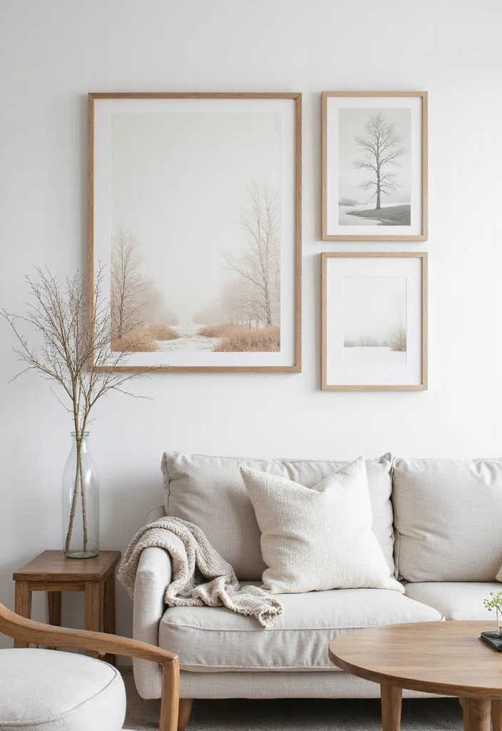 12 Living Room Winter Decor Ideas for Warm Seasonal Comfort - 8. Minimalist Wall Art