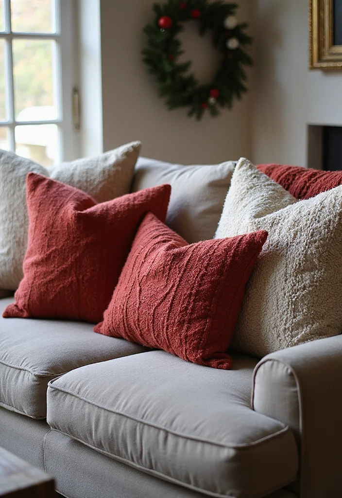 12 Living Room Winter Decor Ideas for Warm Seasonal Comfort - 9. Festive Throw Pillows