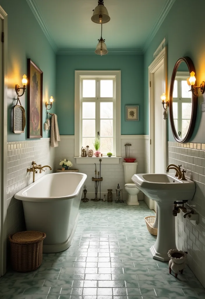 12 Long Bathroom Ideas for Better Flow and Smart Layouts - 11. Vintage Charm
