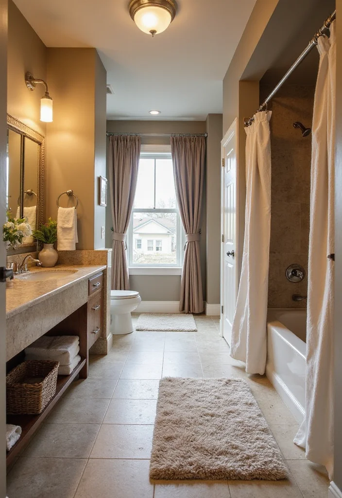 12 Long Bathroom Ideas for Better Flow and Smart Layouts - 7. Luxurious Textiles