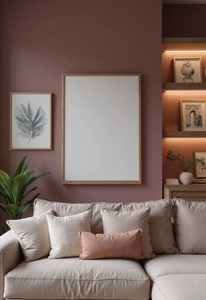 12 Mauve Living Room Ideas for Soft Modern Warmth - 1. Mauve Accent Walls