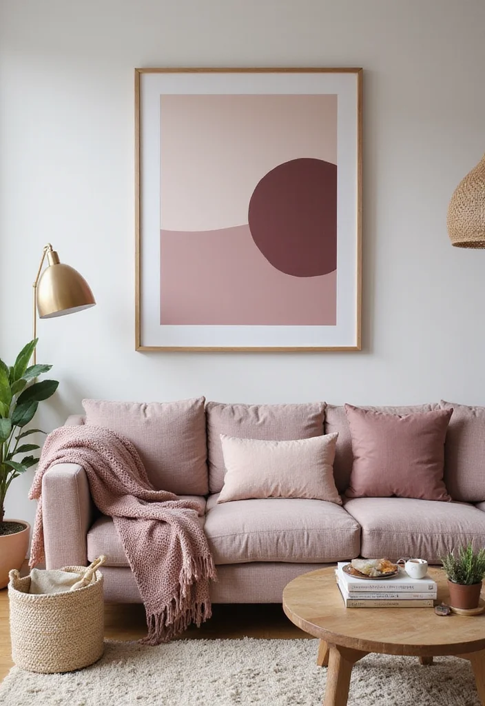 12 Mauve Living Room Ideas for Soft Modern Warmth - 4. Art and Decor Accessories