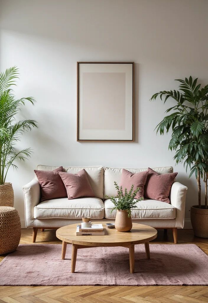 12 Mauve Living Room Ideas for Soft Modern Warmth - 7. Natural Elements