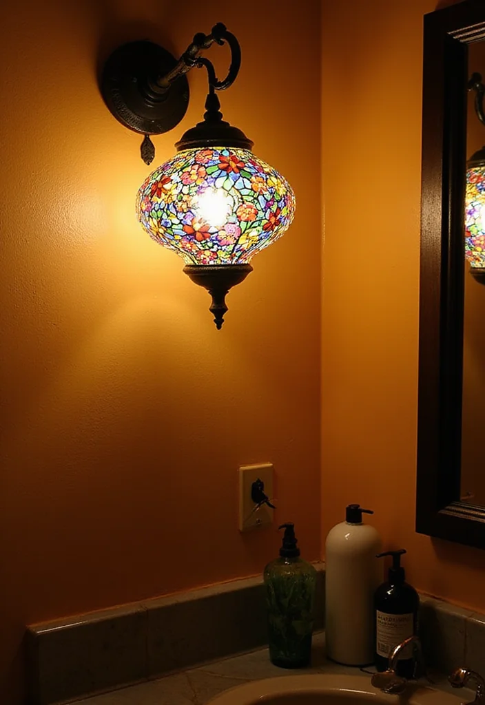 12 Mexican Bathroom Ideas for Vibrant Warm Color - 10. Unique Lighting Fixtures