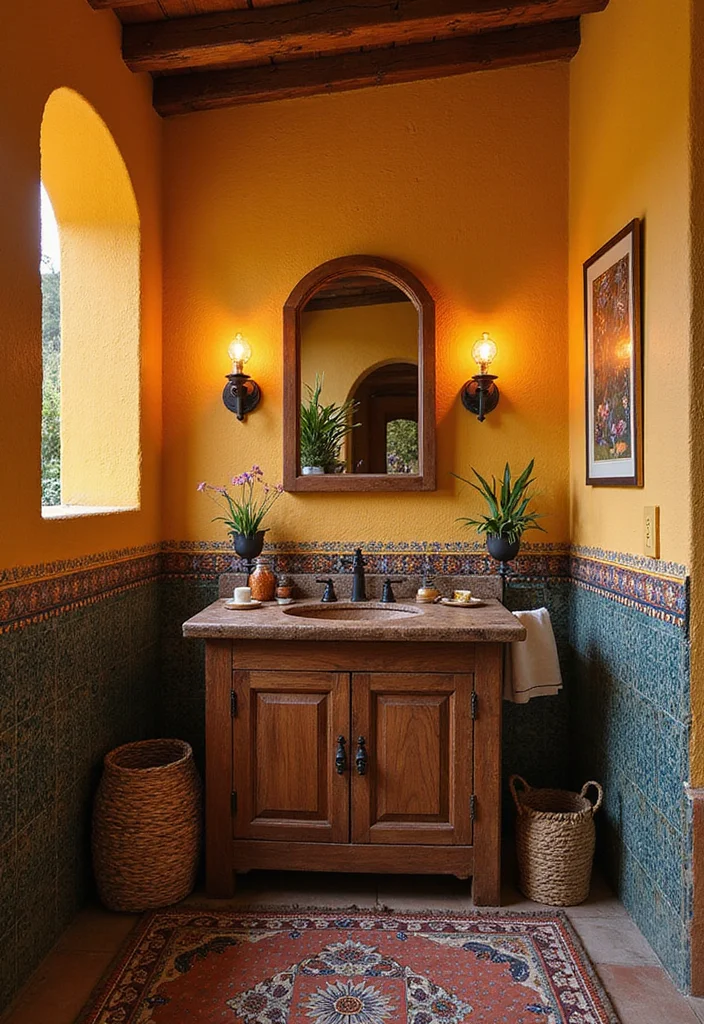 12 Mexican Bathroom Ideas for Vibrant Warm Color - 3. Rustic Wooden Elements