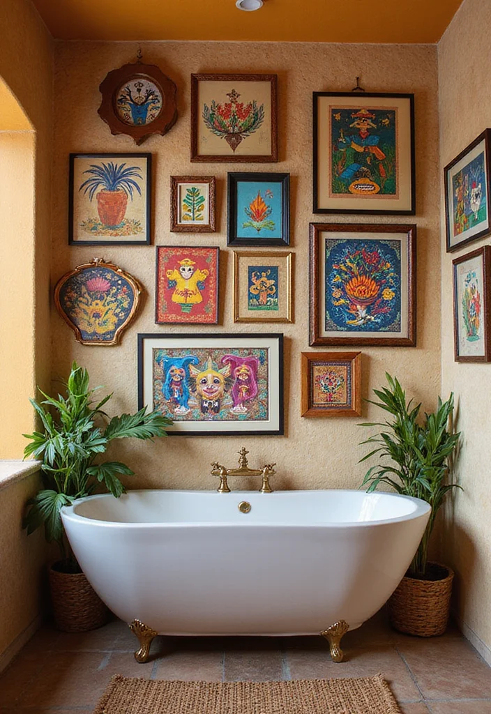12 Mexican Bathroom Ideas for Vibrant Warm Color - 4. Vibrant Wall Art