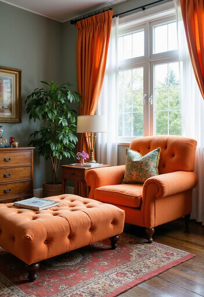 12 Orange Living Room Decor Ideas for Bright Energetic Style - 11. Orange Upholstered Furniture
