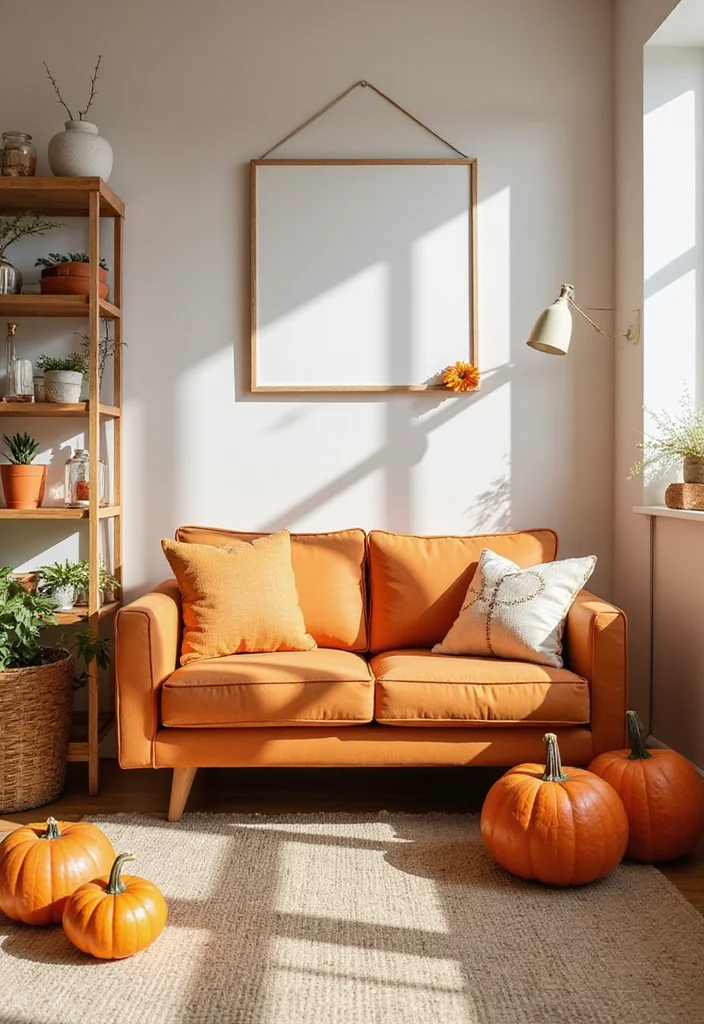12 Orange Living Room Decor Ideas for Bright Energetic Style - 12. Orange Seasonal Decor