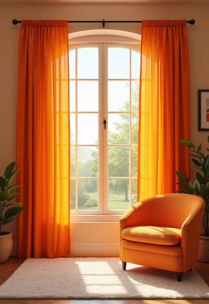 12 Orange Living Room Decor Ideas for Bright Energetic Style - 5. Orange Curtains