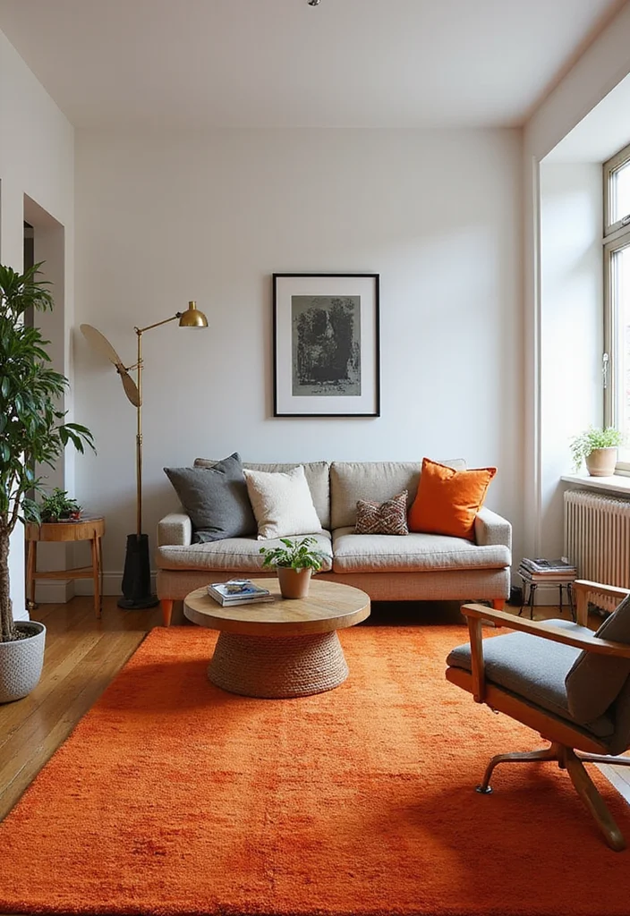 12 Orange Living Room Decor Ideas for Bright Energetic Style - 6. Orange Rugs