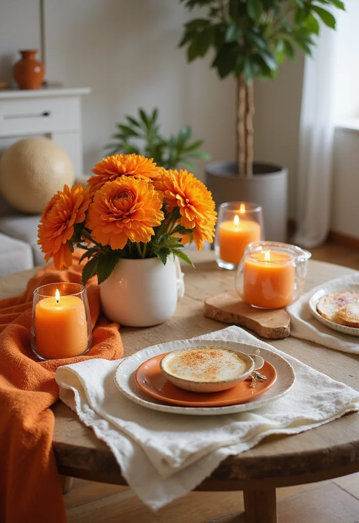 12 Orange Living Room Decor Ideas for Bright Energetic Style - 7. Orange Table Decor