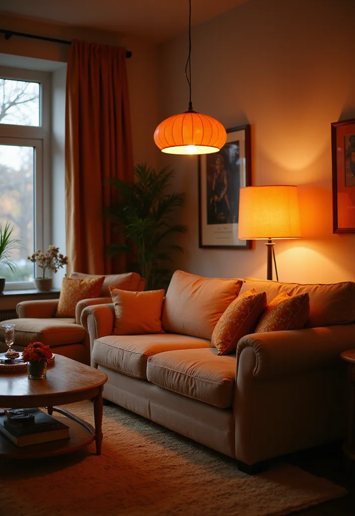 12 Orange Living Room Decor Ideas for Bright Energetic Style - 9. Orange Lighting Fixtures