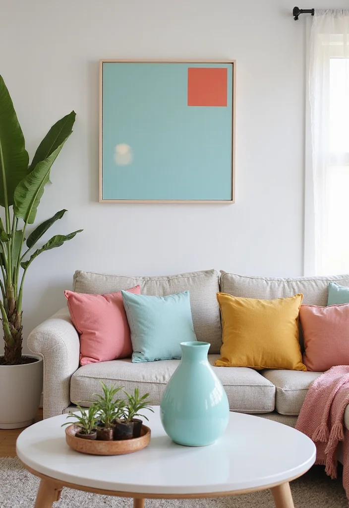 12 Pastel Living Room Ideas for Light Cheerful Interiors - 2. Playful Pastel Accents