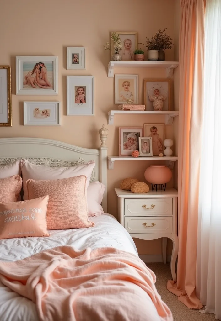 12 Peach Bedroom Ideas for Soft Warm Freshness - 12. Personalized Peach Decor