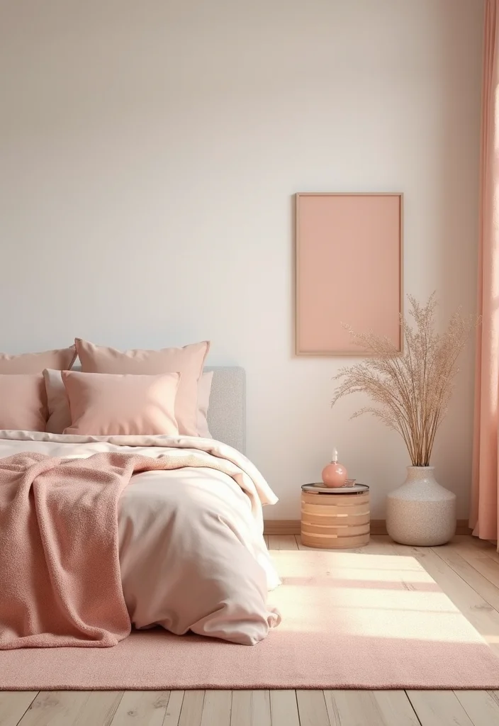 12 Peach Bedroom Ideas for Soft Warm Freshness - 3. Minimalist Peach Accents