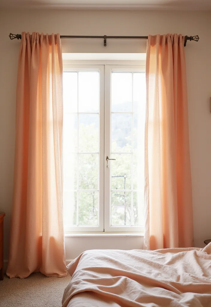 12 Peach Bedroom Ideas for Soft Warm Freshness - 8. Peach Curtains for Softness