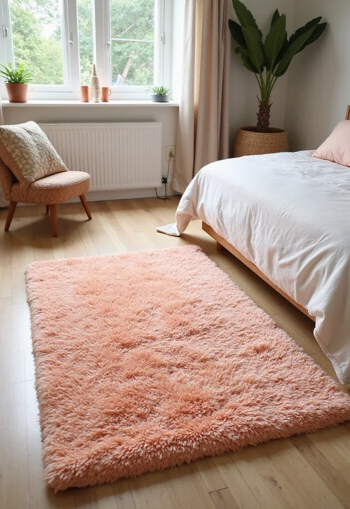 12 Peach Bedroom Ideas for Soft Warm Freshness - 9. Peach Rugs for Warmth