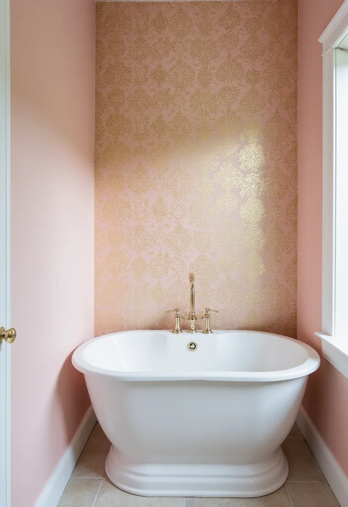 12 Pink and Gold Bathroom Ideas for Chic Feminine Glam - 10. Accent Walls with Gold Patterns
