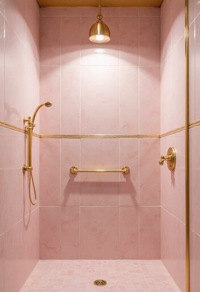 12 Pink and Gold Bathroom Ideas for Chic Feminine Glam - 11. Glamorous Shower Spaces