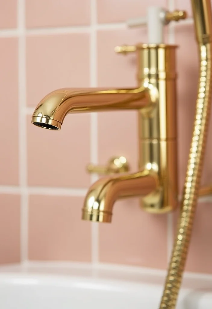 12 Pink and Gold Bathroom Ideas for Chic Feminine Glam - 2. Glamorous Gold Fixtures