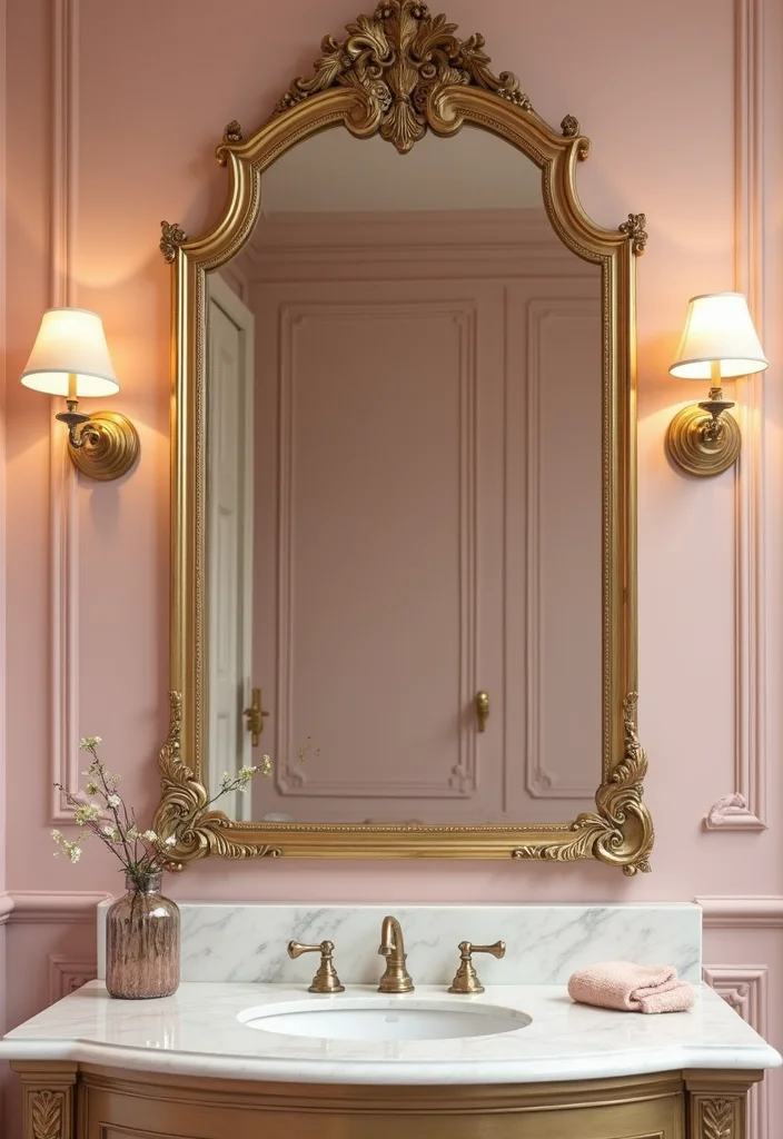 12 Pink and Gold Bathroom Ideas for Chic Feminine Glam - 7. Customized Mirror Designs