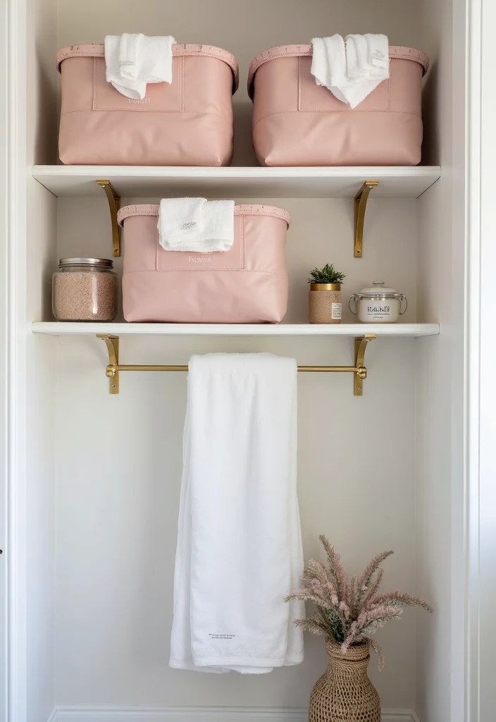 12 Pink and Gold Bathroom Ideas for Chic Feminine Glam - 8. Stylish Storage Solutions