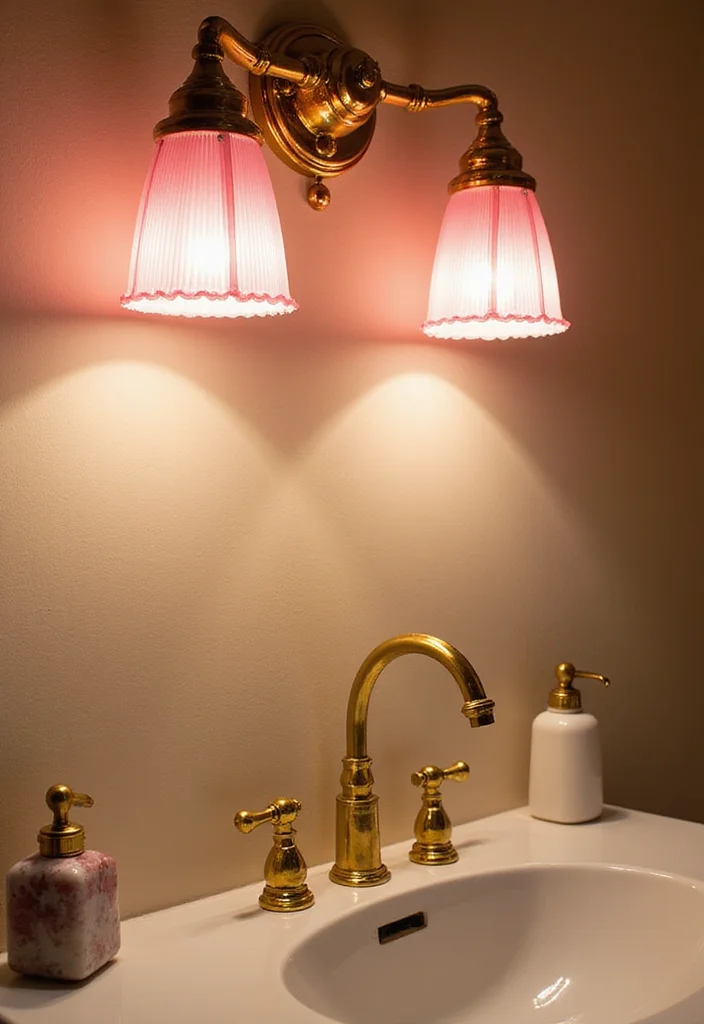 12 Pink and Gold Bathroom Ideas for Chic Feminine Glam - 9. Gold and Pink Lighting