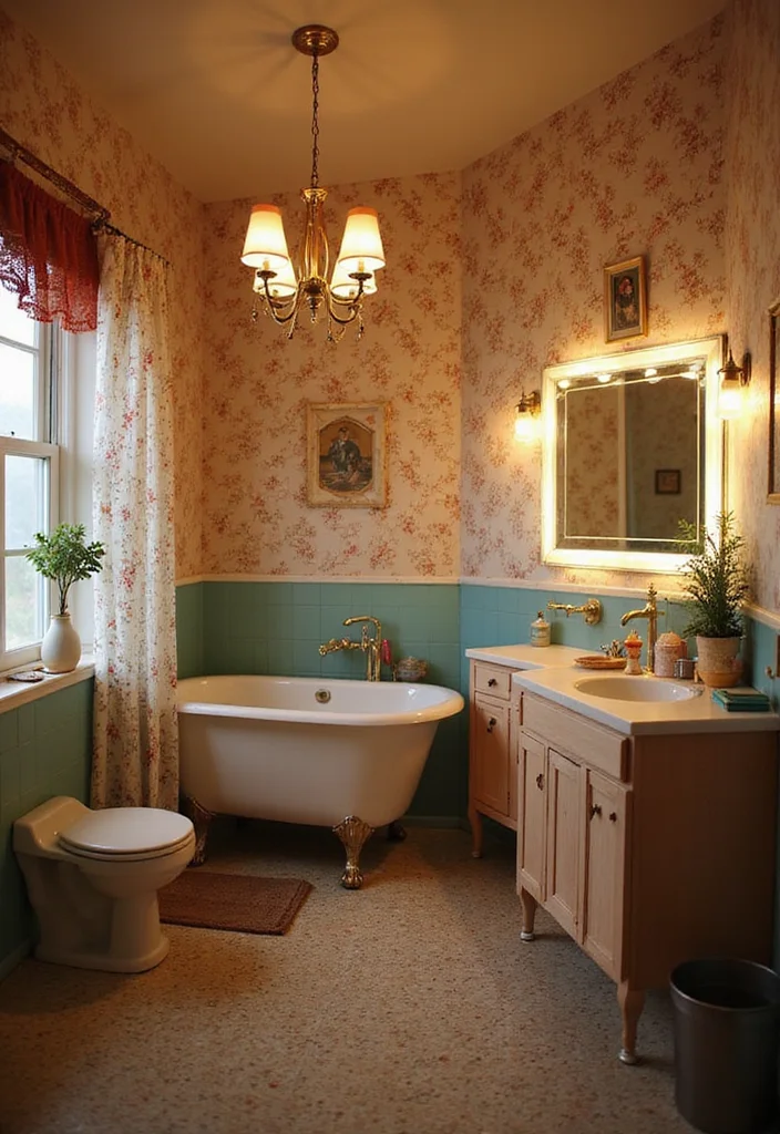 12 Retro Bathroom Ideas for Playful Vintage Character - 10. Playful Lighting Fixtures