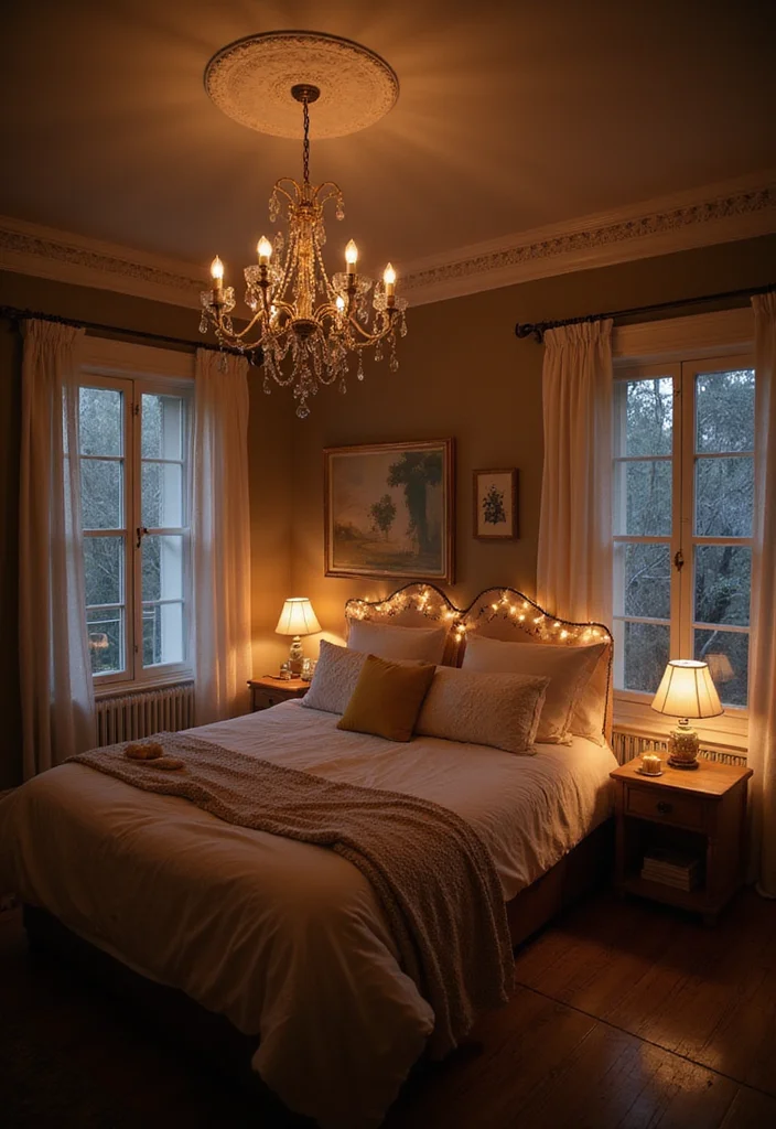 12 Romantic Vintage Bedroom Ideas for Timeless Elegant Charm 45 12 Romantic Vintage Bedroom Ideas for Timeless Elegant Charm - 5. Romantic Lighting