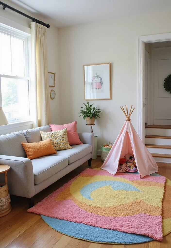 12 Step Down Living Room Ideas for Defined Functional Zones - 4. Playful Kids’ Corner