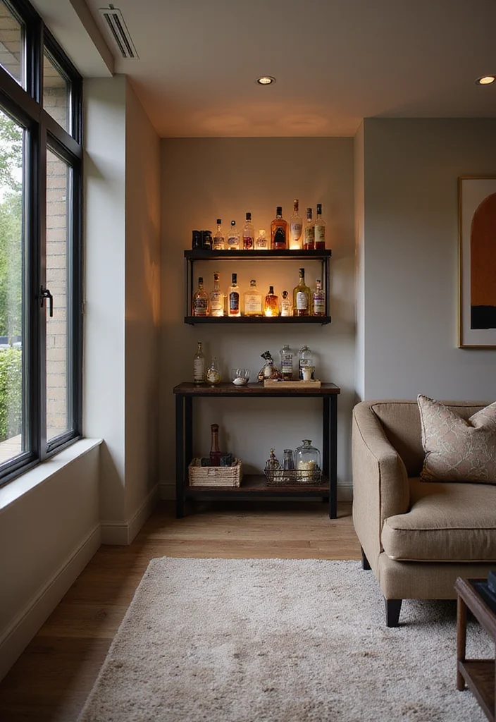 12 Step Down Living Room Ideas for Defined Functional Zones - 8. Elegant Bar Area