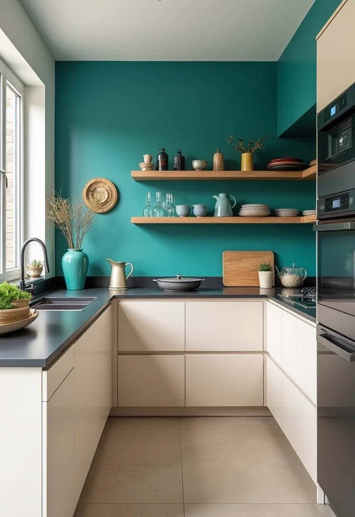 12 Teal Kitchen Ideas for Fresh Bold Color - 11. Teal Accent Walls for Bold Statements