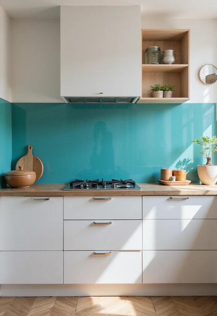 12 Teal Kitchen Ideas for Fresh Bold Color - 2. Teal Accented Backsplash