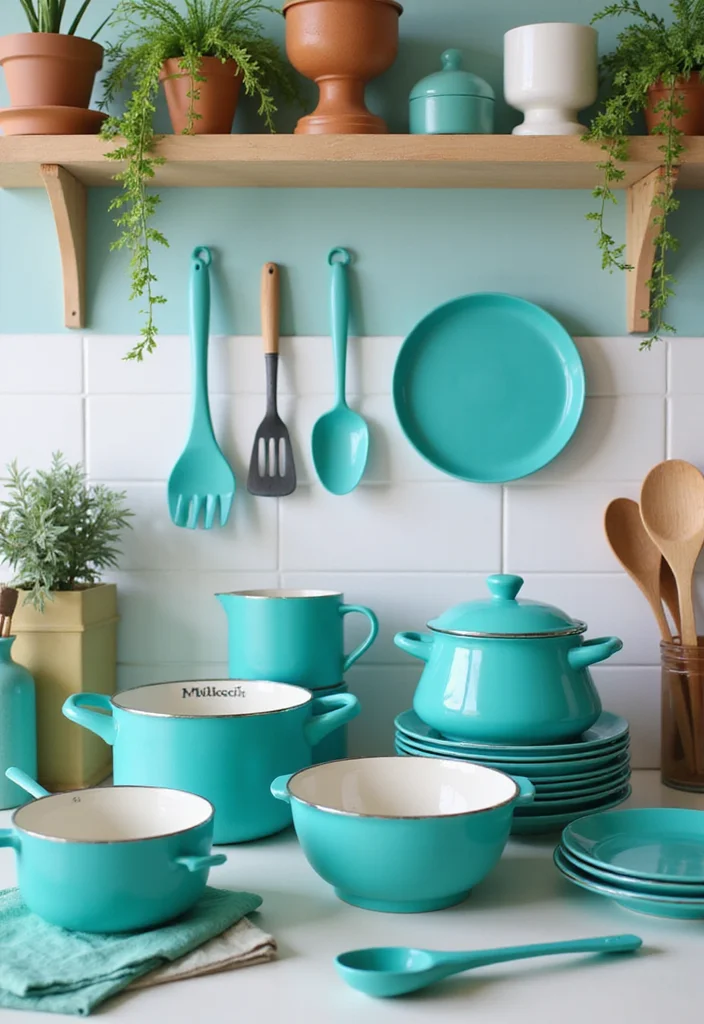 12 Teal Kitchen Ideas for Fresh Bold Color - 3. Playful Teal Kitchen Accessories