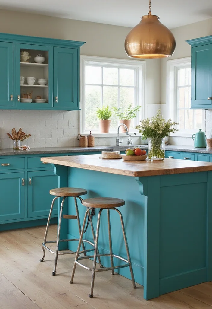 12 Teal Kitchen Ideas for Fresh Bold Color - 7. Teal Accented Furniture