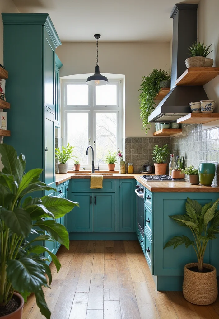 12 Teal Kitchen Ideas for Fresh Bold Color - 8. Blend Teal with Natural Elements