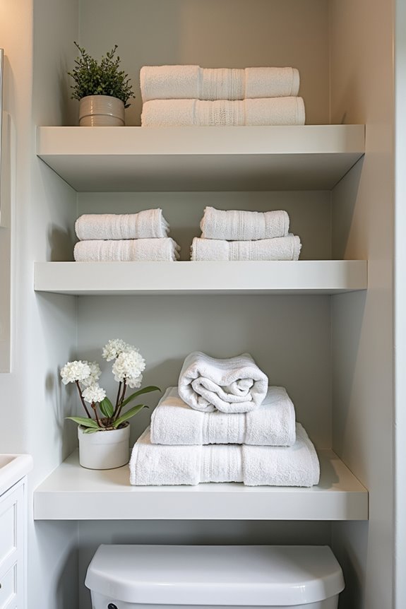decorative towels on open shelves