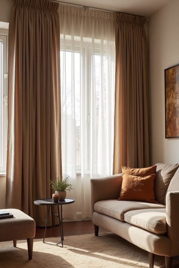 earthy taupe curtains unify warmly