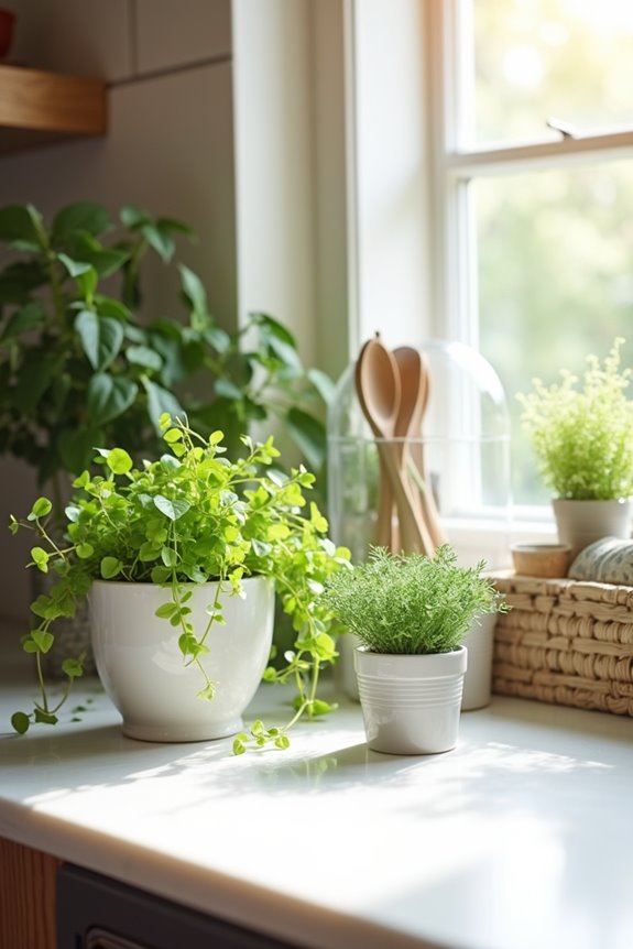 greenery enhances welcoming kitchen counter spaces